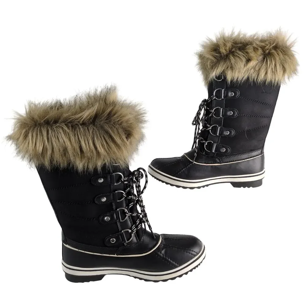 Globalwin Women's 8 Faux Fur‎ Trimmed Insulated Quilted Winter Snow Boots Black